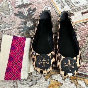 Tory Burch Minnie Travel Ballet Flat- Leopard, Size 8